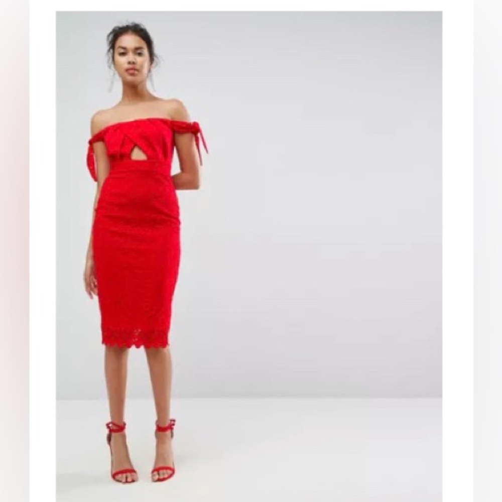 ASOS Bardot Lace Tie Shoulder Midi
